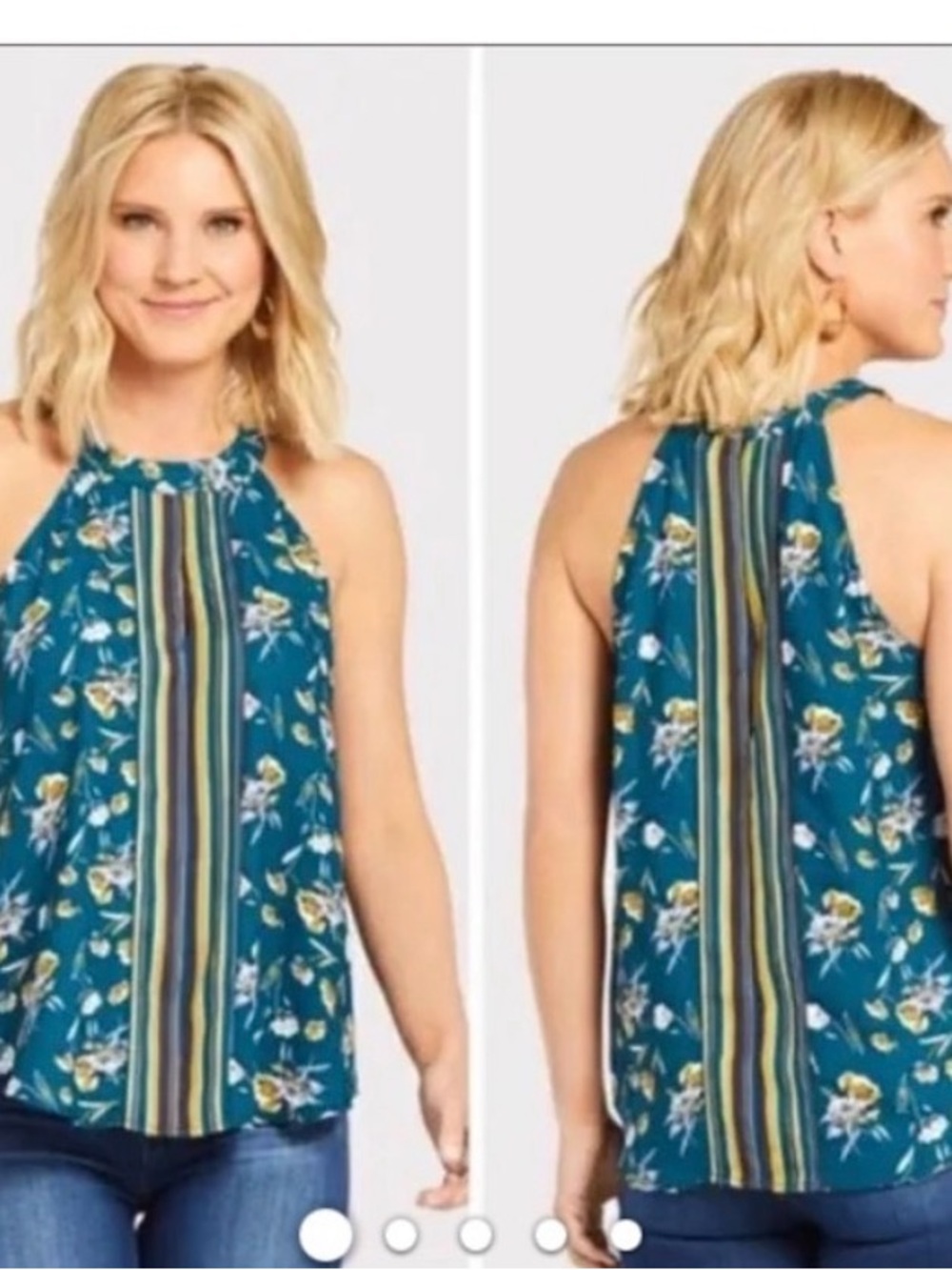 Allison Joy Green Floral Halter Camisole with Striped Panel
